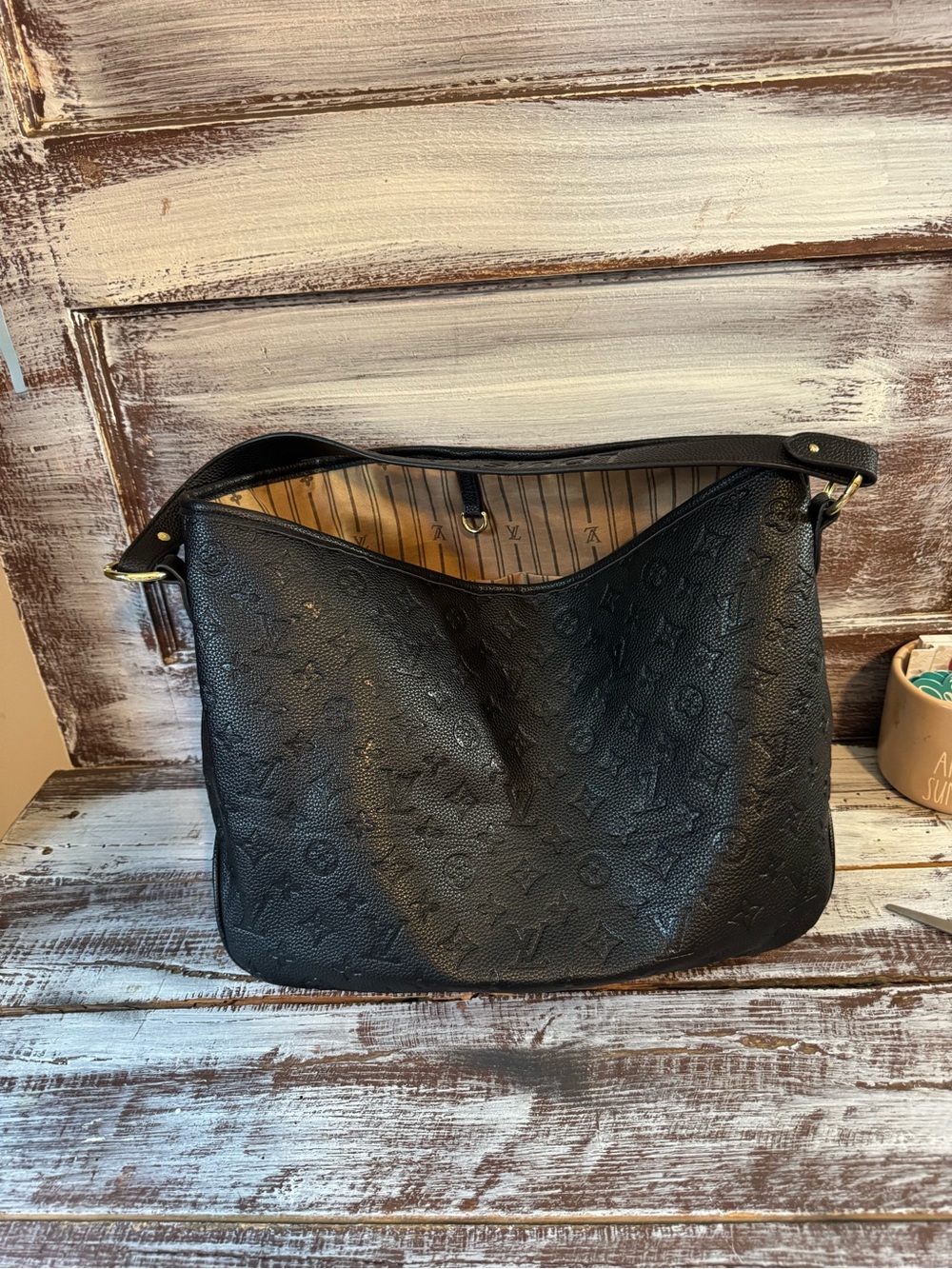 Black Embossed Monogram Shoulder Bag